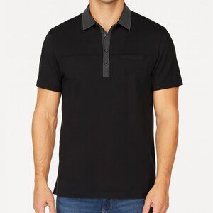 Calvin Klein Men’s Slim Fit Polo Shirt Black Grey Collar Cotton Small